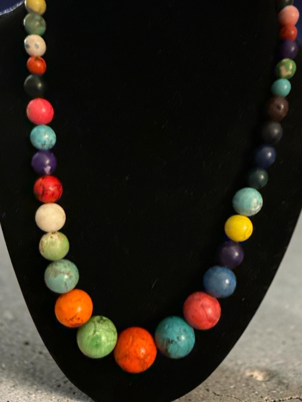 Colorful Dyed Stone Bead Necklace 18” | Multicolor Round Gemstone Beaded Stateme